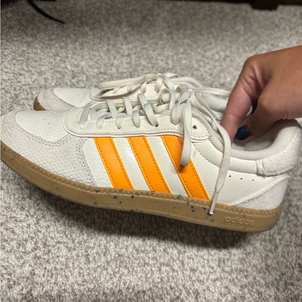 Adidas Cream and Orange Striped Sneakers